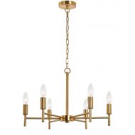 SPARKSOR Chandelier - 6 Lights Modern Pendant Lighting Brass Ceiling Light Fixture, Indoor Candle 21 Chandelier for Dining Room Bedroom Livingroom, E12 Bulb