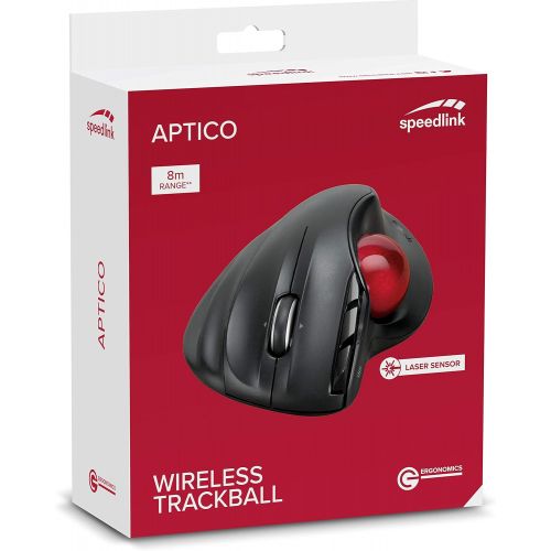  [아마존베스트]SPEEDLINK Aptico Wireless Trackball Mouse for Office/Home Office (Ergonomic Design - 8 m Range - Laser Sensor with up to 1600 DPI) for Gaming/PC/Notebook/Laptop - Black