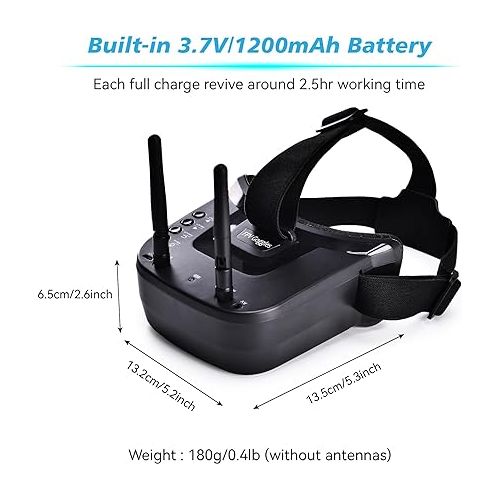  5.8G FPV Goggles with Antennas: 3 Inch Screen 5.8G 40CH Build in Battery Video Headset for Analog FPV camera and Transmitter FPV Drone RC Car Airplane RC Hobbies by Speedybee