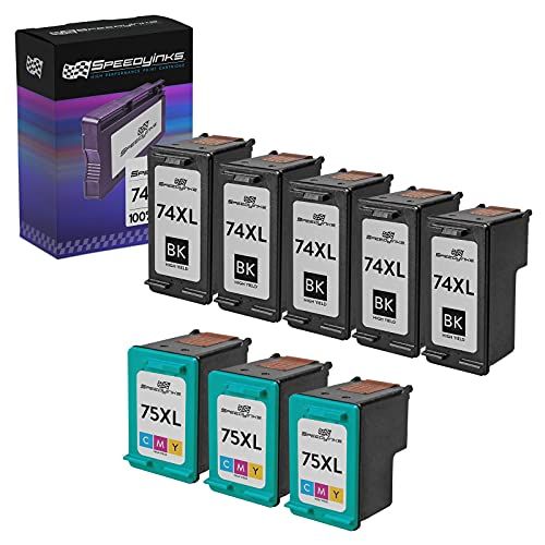  Speedy Inks Remanufactured Ink Cartridge Replacement for HP 74XL and HP 75XL High-Yield (5 Black and 3 Color, 8-Pack)