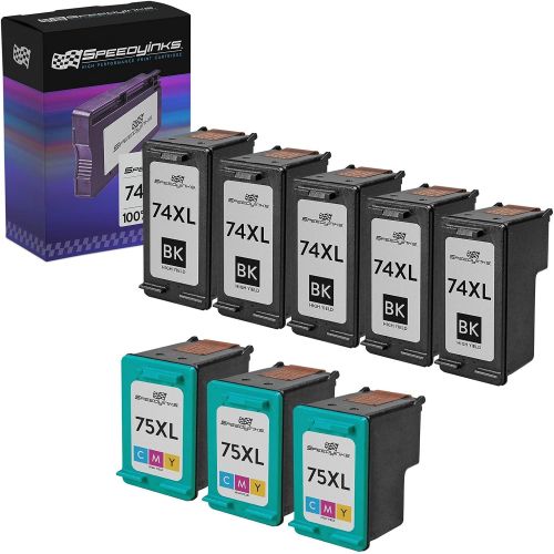  Speedy Inks Remanufactured Ink Cartridge Replacement for HP 74XL and HP 75XL High-Yield (5 Black and 3 Color, 8-Pack)