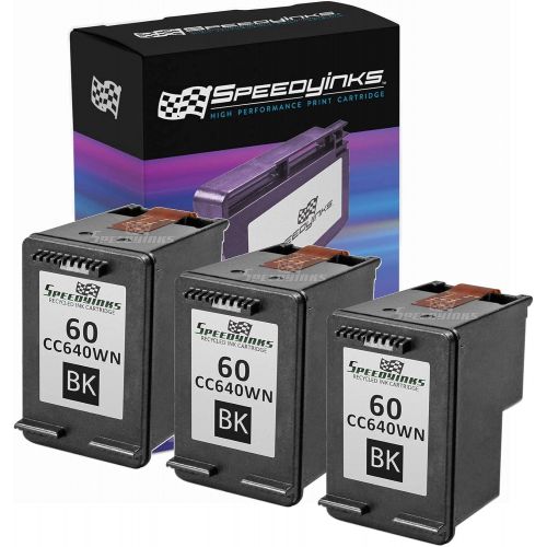  SpeedyInks Remanufactured Ink Cartridge Replacement for HP 60 (Black, 3-Pack)