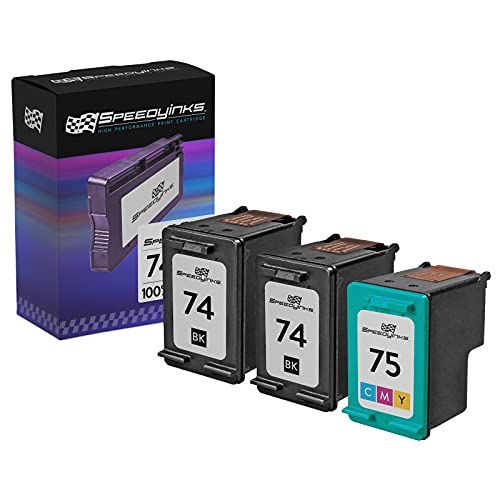  Speedy Inks Remanufactured Ink Cartridge Replacement for HP 74XL and HP 75XL High-Yield (2 Black and 1 Color, 3-Pack)