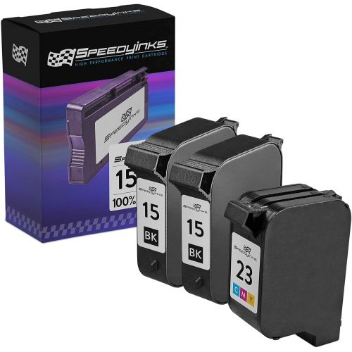  Speedy Inks Remanufactured Ink Cartridge Replacement for HP 15 & HP 23 (2 Black, 1 Color, 3-Pack)