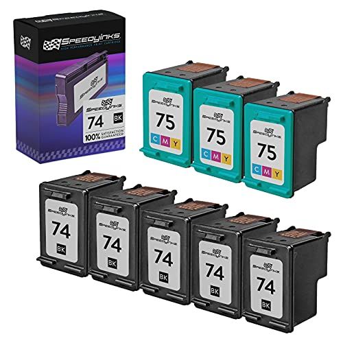  Speedy Inks - 8PK Remanufactured Replacement for HP 74 CB335WN & HP 75 CB337WN Ink Cartridge Set: 5 Black & 3 Color