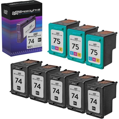  Speedy Inks - 8PK Remanufactured Replacement for HP 74 CB335WN & HP 75 CB337WN Ink Cartridge Set: 5 Black & 3 Color