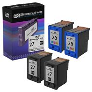 SpeedyInks Remanufactured Ink Cartridge Replacement for HP 27 and HP 28 (2 Black, 2 Color, 4-Pack)