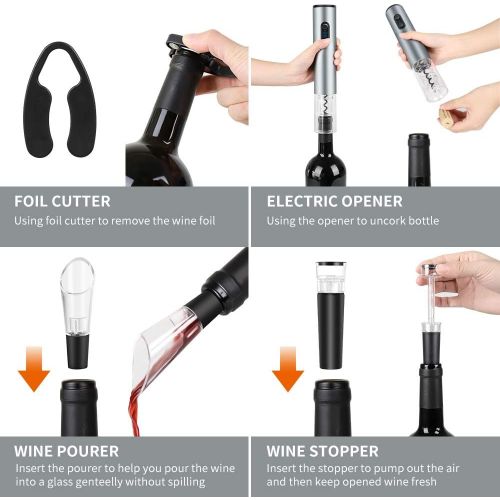  SPEEDYNEST Electric Wine Bottle Opener Gift Set Upgraded One Touch Automatic Corkscrew Wine Opener with Foil Cutter for Kitchen Bar Restaurant Home Party (4 Pcs Battery Powered)