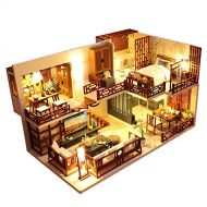 SPILAY DIY Miniature Dollhouse Wooden Furniture Kit,Handmade Mini Chinese Style Modern Model Plus with Dust Cover & Music Box ,1:24 Scale Creative Doll House Toys for Adult Teenage