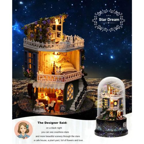  Spilay Dollhouse Miniature with Furniture,DIY Dollhouse Kit with Glass Cover and Music Movement,1:24 Scale Creative Room Gift Idea for Adult Friend Lover(Star Dream)