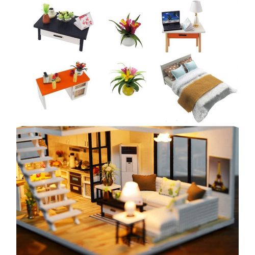  SPILAY Dollhouse Miniature with Furniture,DIY Dollhouse Mini Wooden Kit with Dust Cover and Music Movement,1:24 Scale Creative Room Gift Idea for Adult Friend Lover