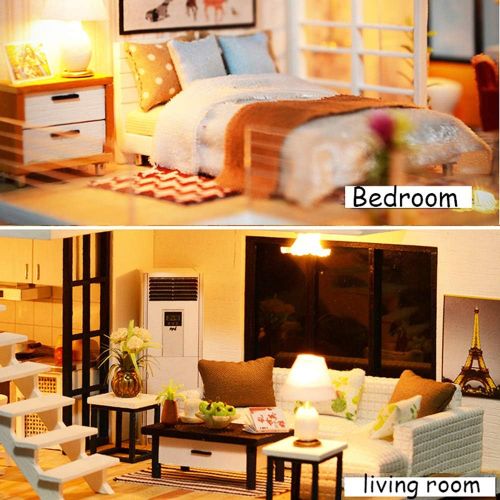  SPILAY Dollhouse Miniature with Furniture,DIY Dollhouse Mini Wooden Kit with Dust Cover and Music Movement,1:24 Scale Creative Room Gift Idea for Adult Friend Lover
