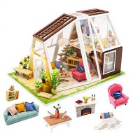 SPILAY DIY Miniature Dollhouse Wooden Furniture Kit,Handmade Mini Modern Model Plus with Dust Cover & Music Box ,1:24 Scale Creative Doll House Toys for Children Girl Lover Gift (A