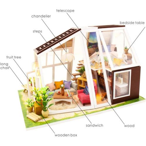  SPILAY DIY Miniature Dollhouse Wooden Furniture Kit,Handmade Mini Modern Model Plus with Dust Cover & Music Box ,1:24 Scale Creative Doll House Toys for Children Girl Lover Gift (A