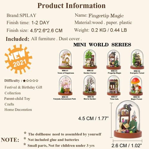  SPILAY DIY Dollhouse Miniature with Wooden Furniture,DIY Dollhouse Kit Mini World Series with Glass Cover,1:24 3D Creative Room Gift for Adult Teenager Lover(Fingertip Magic)