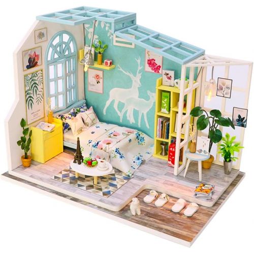  SPILAY DIY Miniature Dollhouse Wooden Furniture Kit,Handmade Mini Modern Model Plus with Dust Cover,1:24 Scale Creative Doll House Toys for Children Lover Gift (Family Nap)