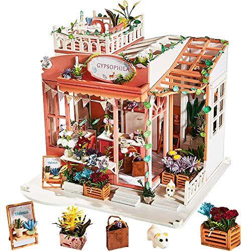  SPILAY DIY Dollhouse Miniature with Wooden Furniture Kit,Handmade Mini Home Craft Model Plus with Cover & Music Box,1:24 Scale Creative Doll House Toys for Teens Adult Gift (Gypsophila Fo