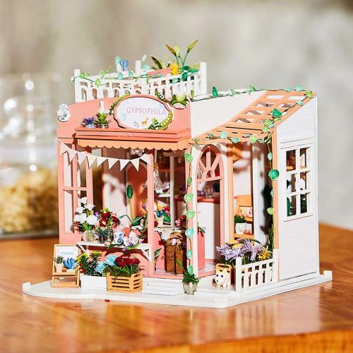  SPILAY DIY Dollhouse Miniature with Wooden Furniture Kit,Handmade Mini Home Craft Model Plus with Cover & Music Box,1:24 Scale Creative Doll House Toys for Teens Adult Gift (Gypsophila Fo