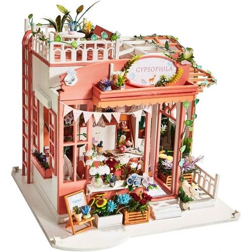  SPILAY DIY Dollhouse Miniature with Wooden Furniture Kit,Handmade Mini Home Craft Model Plus with Cover & Music Box,1:24 Scale Creative Doll House Toys for Teens Adult Gift (Gypsophila Fo