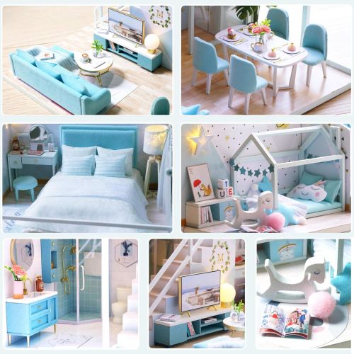  Spilay DIY Miniature Dollhouse with Furniture,Mini House Kit with Dust Proof and Music Movement,1:24 Scale Creative Room Gift Idea for Adult Friend Lover (Portic Life)