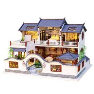 Spilay DIY Dollhouse Miniature with Wooden Furniture Kit,Handmade Mini Home Craft Model Chinese Style Doll House Kit with LED & Music Box,1:24 Scale Creative Room for Teens Adult F
