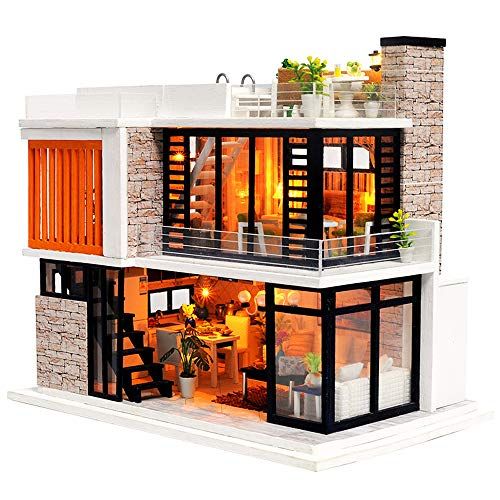  Spilay Dollhouse Miniature with Furniture,DIY Dollhouse Kit Mini Modern Villa Model with Music Box ,1:24 Scale Creative Doll House Best Christmas Birthday Gift for Lovers Boys and