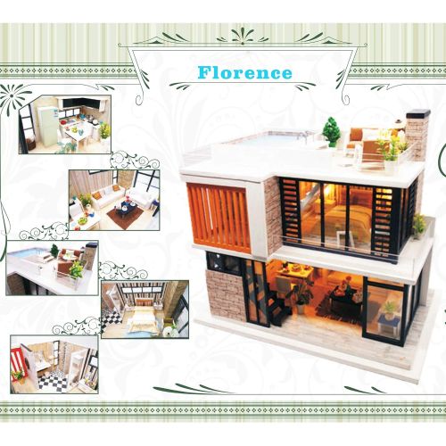  Spilay Dollhouse Miniature with Furniture,DIY Dollhouse Kit Mini Modern Villa Model with Music Box ,1:24 Scale Creative Doll House Best Christmas Birthday Gift for Lovers Boys and