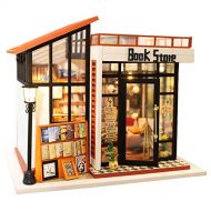 SPILAY DIY Miniature Dollhouse Wooden Furniture Kit,Handmade Mini Modern Model Plus with Dust Cover & Music Box,1:24 Scale Creative Doll House for Lover Friend Gift (Book Store)