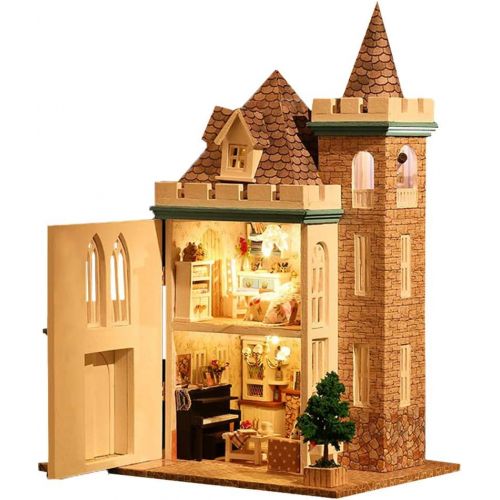  SPILAY Dollhouse DIY Miniature Wooden Furniture Kit,Mini Handmade Craft Castle Model Plus with Dust Cover & Music Box,1:24 Scale Creative Doll House Toys for Teens Adult (Moonlight