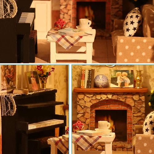  SPILAY Dollhouse DIY Miniature Wooden Furniture Kit,Mini Handmade Craft Castle Model Plus with Dust Cover & Music Box,1:24 Scale Creative Doll House Toys for Teens Adult (Moonlight