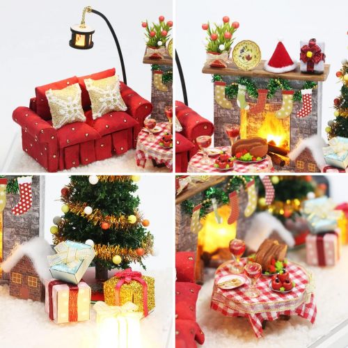  SPILAY Dollhouse DIY Miniature Wooden Furniture Kit,Mini Handmade Christmas Doll House with Dust Cover & LED,1:24 Scale Creative Woodcrafts for Adult Friend Lover Birthday Gift S21