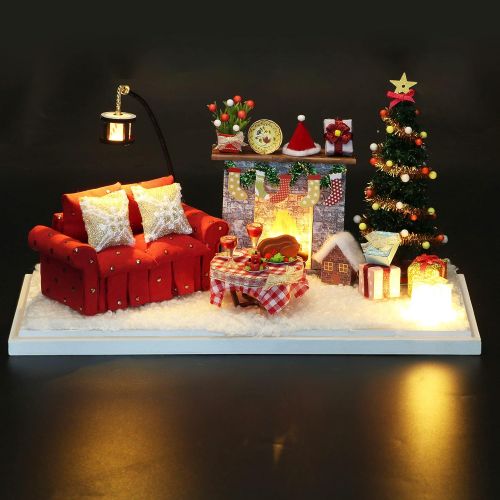  SPILAY Dollhouse DIY Miniature Wooden Furniture Kit,Mini Handmade Christmas Doll House with Dust Cover & LED,1:24 Scale Creative Woodcrafts for Adult Friend Lover Birthday Gift S21