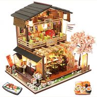 Spilay DIY Dollhouse Miniature with Wooden Furniture,Handmade Japanese Style Home Craft Model Mini Kit with Dust Cover & Music Box,1:24 3D Creative Doll House Toy for Adult Teenage