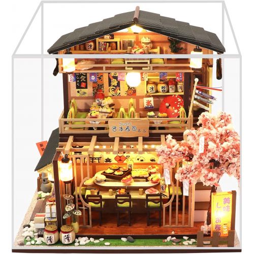  Spilay DIY Dollhouse Miniature with Wooden Furniture,Handmade Japanese Style Home Craft Model Mini Kit with Dust Cover & Music Box,1:24 3D Creative Doll House Toy for Adult Teenage
