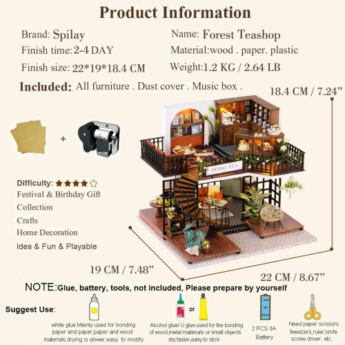  Spilay DIY Miniature Dollhouse Wooden Furniture Kit,Handmade Mini Modern Villa Model with Dust Cover and Music Box,1:24 Scale Creative Doll House Toys Best Birthday Gift for Friend