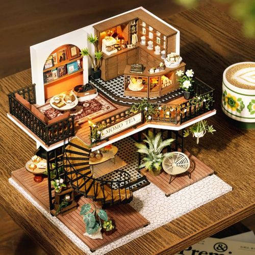  Spilay DIY Miniature Dollhouse Wooden Furniture Kit,Handmade Mini Modern Villa Model with Dust Cover and Music Box,1:24 Scale Creative Doll House Toys Best Birthday Gift for Friend
