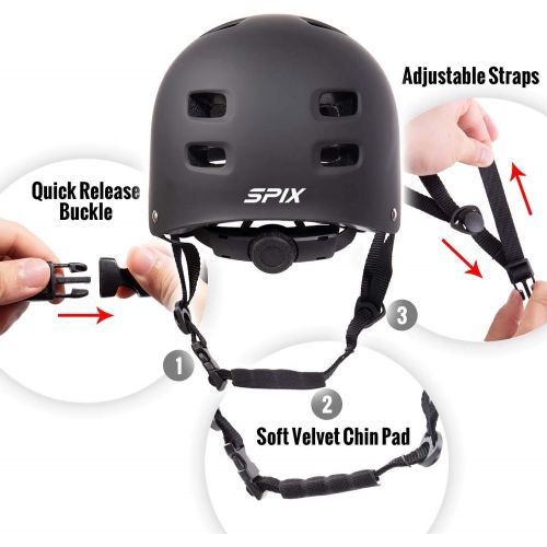  SPIX Skateboard Helmet, Multi-Sport Cycling Skate BMX Bike Helmet for Kids Youth and Adults