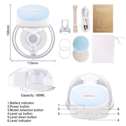  SPKLANDS Wearable Breast Pumps Single Electric Hands-Free Breastfeeding Pump Portable Silent Breast Milk Extractor with 2 Modes & 5 Levels, Memory Function