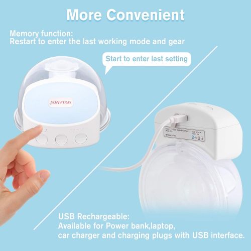  SPKLANDS Wearable Breast Pumps Single Electric Hands-Free Breastfeeding Pump Portable Silent Breast Milk Extractor with 2 Modes & 5 Levels, Memory Function