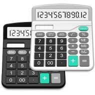 Calculator, Splaks 2 Pack Standard Functional Desktop Calculators Solar and AA Battery Dual Power Electronic Office Calculators with 12-Digit Large Display (1 Basic Black&1 Updated Silver)