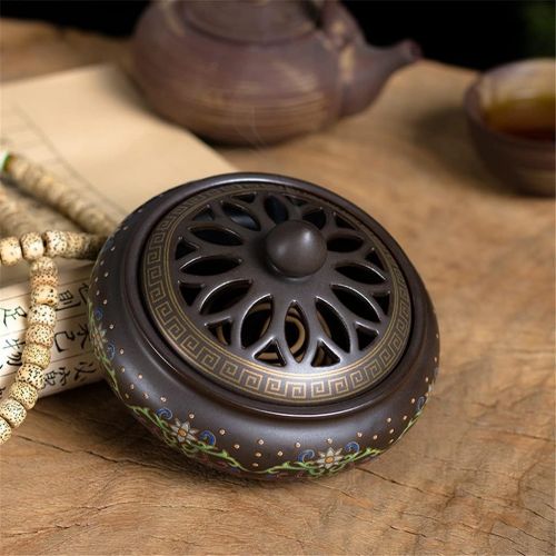  인센스스틱 SPNEC LQGSYT Cloisonne Ceramic Incense Burner Painted Coil Censer Sandalwood Ceramic Home Decoration Zen Stick Incense Holder (Color : A, Size : 12cm7.5cm)