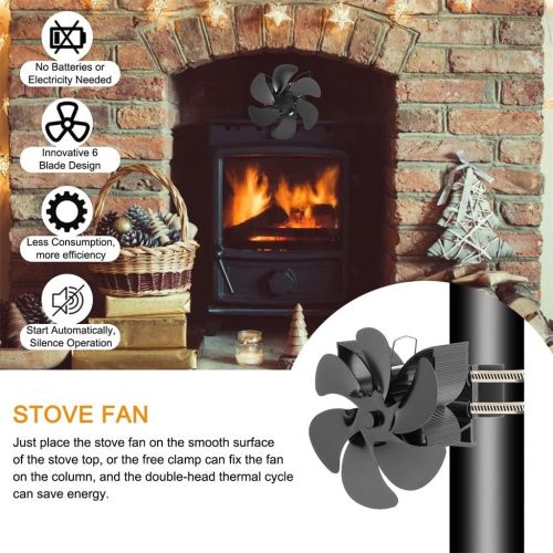  SPNEC FSJJD Heat Powered Stove Fan Wood Stove Fan Upgrade Designed Silent Operation 6 Blades Fireplace Fans (Color : Black, Size : 165165165mm)