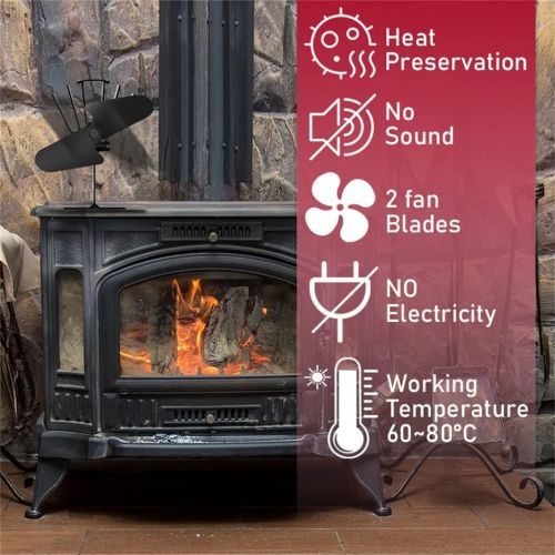  SPNEC FSJJD 2 Blade Hot Blast Stove Fan Home Silent Hot Blast Stove Fan Ultra Quiet Wood Stove Fan Fireplace (Color : Black, Size : 210x100x75mm)