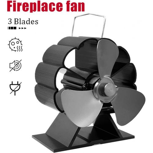  SPNEC FSJJD 3 Blade Fireplace Fan Effecient Mute Heat Blade Stove Fan Powered Log Wood Burner Quiet Fan (Color : Black, Size : 125x160x65mm)