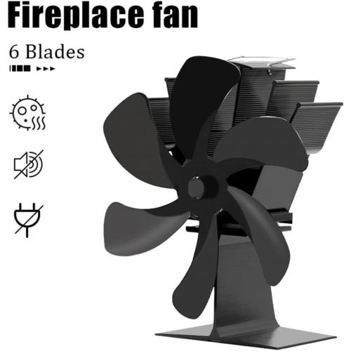  SPNEC FSJJD Black Fireplace 6 Blades Heat Powered Stove Fan Log Wood Burner Quiet Home Fireplace Fan Efficient (Color : Black, Size : 190x180x100mm)