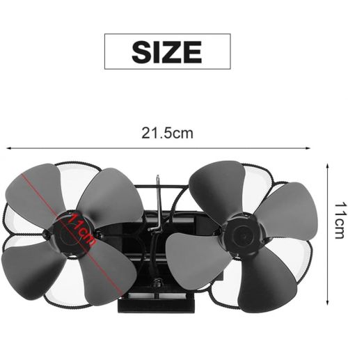  SPNEC FSJJD Dual Head Fireplace 8 Blade Heat Powered Stove Fan Log Wood Burner Quiet Fan Home (Color : Black, Size : 21.5x11cm)