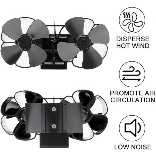  SPNEC FSJJD Dual Head Fireplace 8 Blade Heat Powered Stove Fan Log Wood Burner Quiet Fan Home (Color : Black, Size : 21.5x11cm)