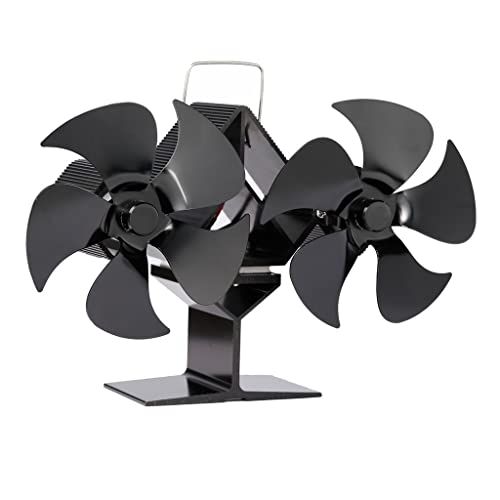  SPNEC FSJJD Black Fireplace Fan Double Headed Heat Powered Stove Fan Log Wood Burner Quiet Home Fireplace Fan (Color : Black, Size : 160x185mm)