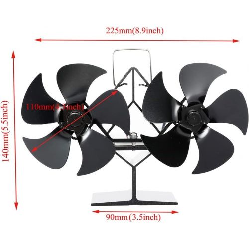  SPNEC FSJJD Black Fireplace Fan Double Headed Heat Powered Stove Fan Log Wood Burner Quiet Home Fireplace Fan (Color : Black, Size : 160x185mm)