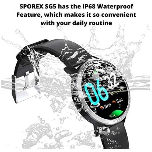  SPOREX SG5 Smart Watch Health Focused Heart Rate, Blood Pressure & Blood Oxygen Monitor, Fitness Tracker, Smartwatch Android Phones and iPhone Compatible; Waterproof; Sport Smartwa